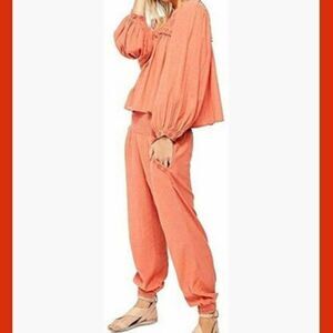 NWT Free People Valencia Top and Pant Cotton Blend Two-Piece Set in Orange
